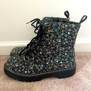 Floral Black Platform Boots